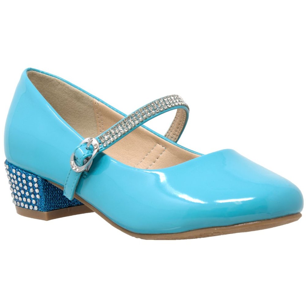 Blue Rhinestone Ankle Strap Mary Jane Low Heel